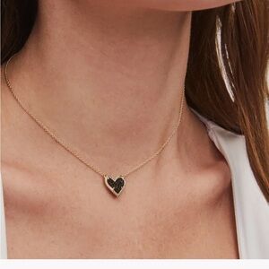 Ari Heart Gold Pendant Necklace in Black Drusy